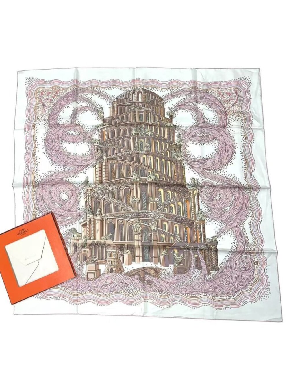 Hermes Scarf Silk 100% Carre 90 les Rivieres de Babel River of Pink